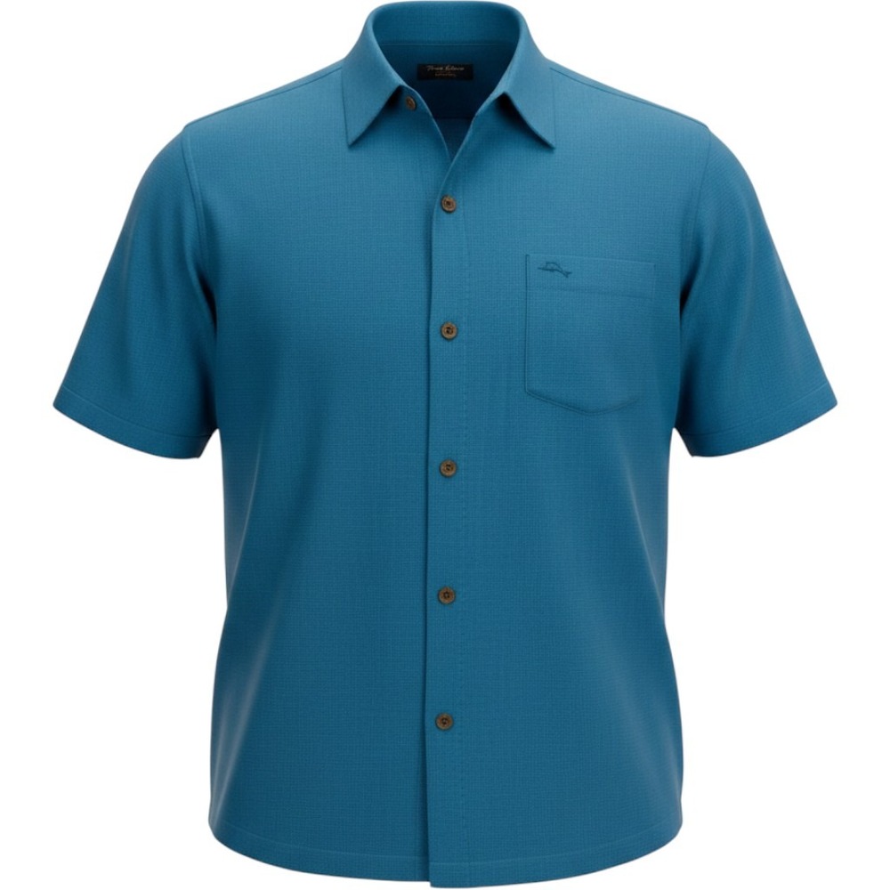 Tommy Bahama IslandZone Shirt Mens XXL Blue Silk Blend Short Sleeve Button Up